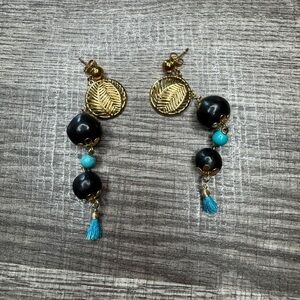 Black clay Gold and Black Dangle Earrings